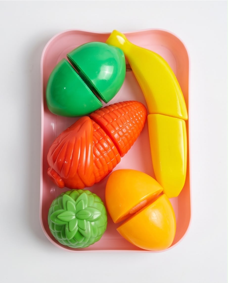 Kids Pretend Play Kitchen Set – Mini Fridge & Cutting Fruits Set