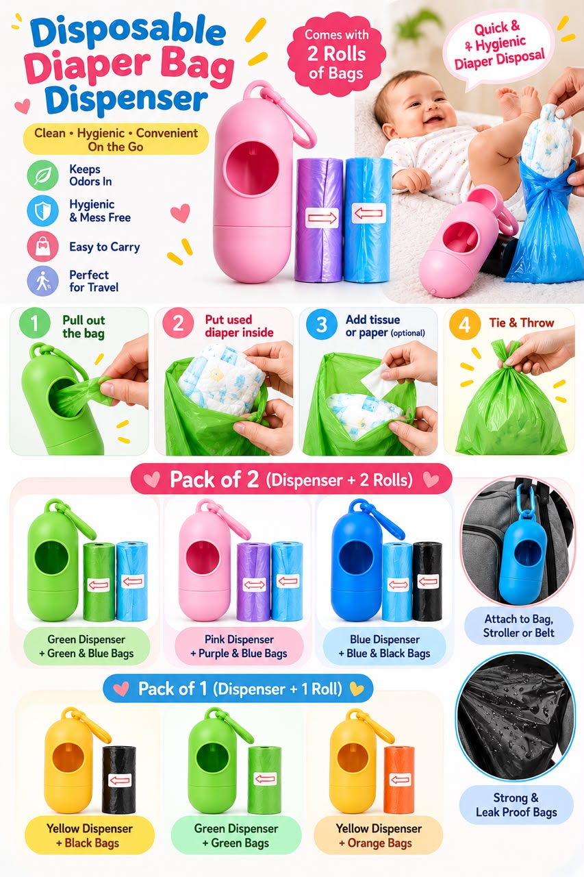 Disposable Diaper Bag Dispenser with 2 Roll
