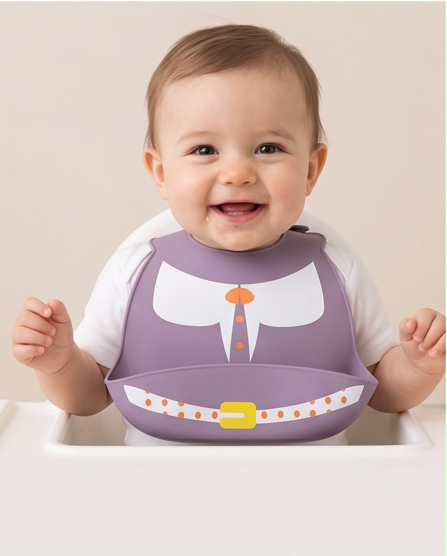 Silicone Baby Bib with Food Catcher – Adjustable Waterproof Feeding Bib