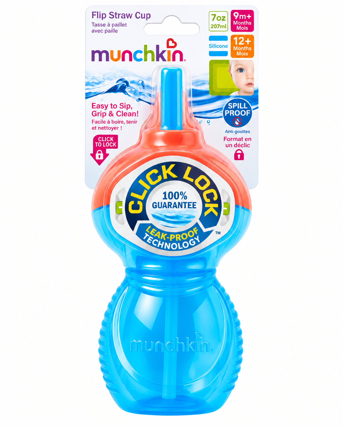 Munchkin Flip Straw Cup – 9oz (266ml) | Spill-Proof Sippy Cup for Toddlers